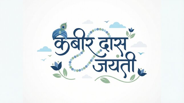 Kabir Das Jayanti typography design with floral elements and peacock feather spiritual festival illustration for greeting banner poster social media use