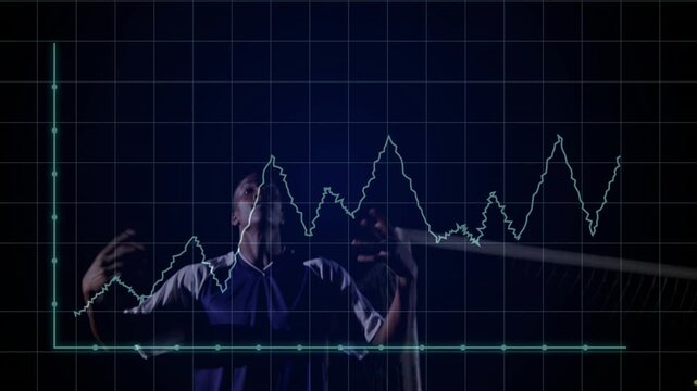 Player shifting gaze near net, sport graph highlighting arms preparing duel, rival entering