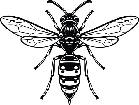 Hand Drawn Wasp Vector Illustration Black and White Insect Line Art