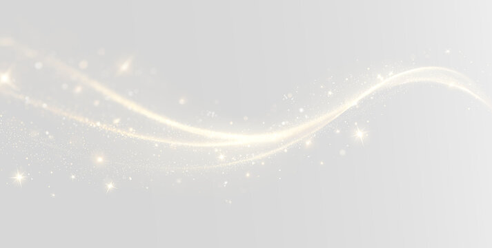 Golden glittering particle light trail swirl magic glow effect transparent background PNG
