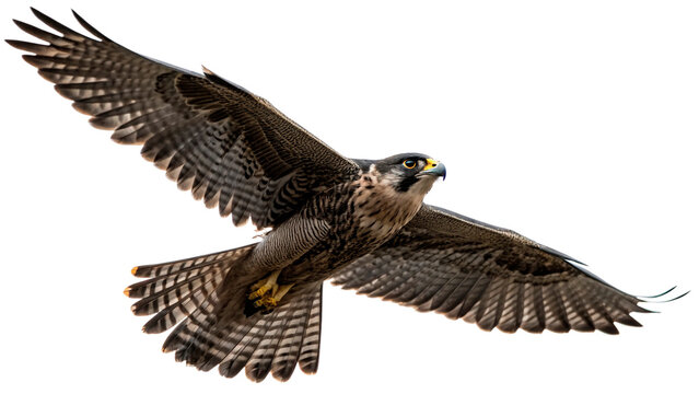 Falcon flies gracefully  isolated on transparent background cut out