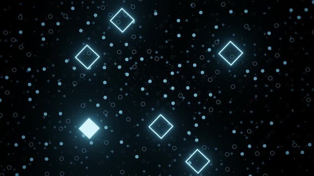 Digital particles drift through a dark void