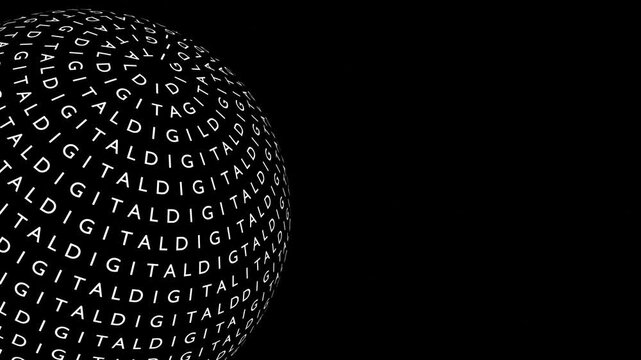Sphere spins, letters form digital globe