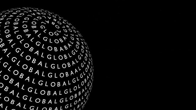 Black sphere forms from letters, global