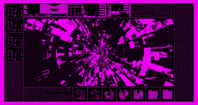 Cyberpunk HUD Interface with Abstract Data Tunnel Visualization