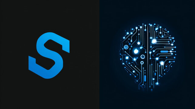 Artificial intelligence with letter s network lines overlapping in circle technology Analysis logo vector design concept. AI technology logotype symbol for advance technology, tech company, ui, web.