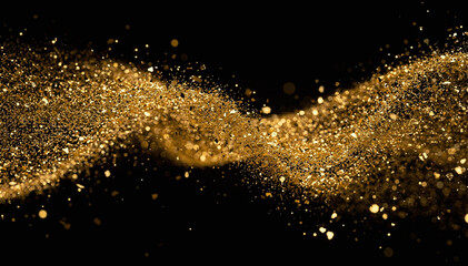 Fototapeta premium Abstract Gold Glittery Wave on Black Background for Festive Celebration