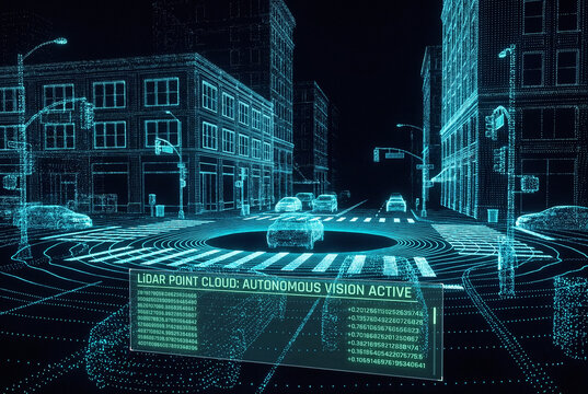 3D point cloud visualization of a street, concept of autonomous driving lidar vision