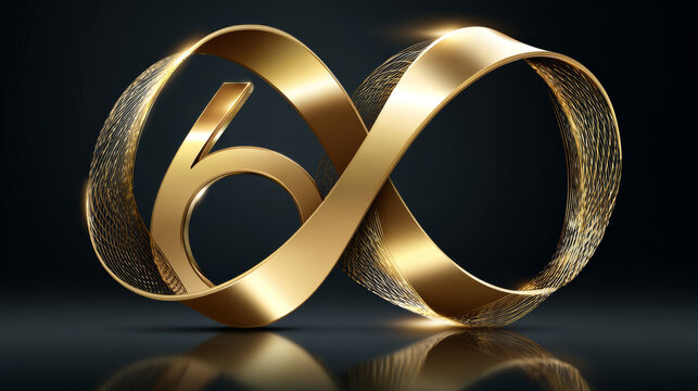 60th Anniversary luxury gold celebration with Ribbon Shape overlapping number logo typography vector design twisted infinity concept. Sixty years anniversary gold template for celebration event, web.