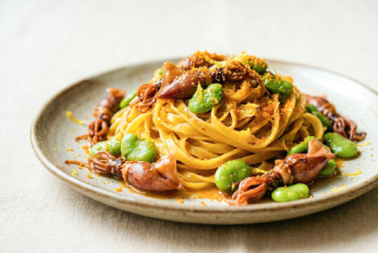 ほたるいかと空豆のパスタ