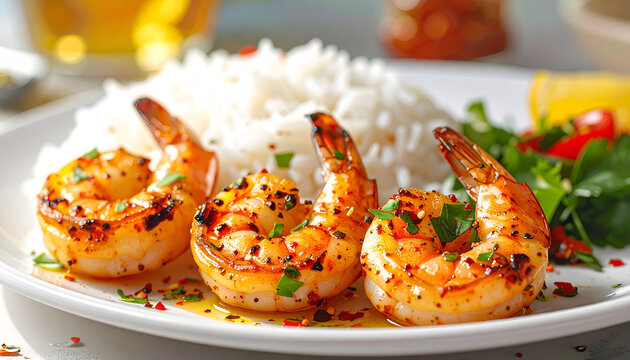 Udang Bakar dengan Nasi dan Salad