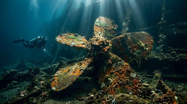 Dirty Rustic Propeller under water, made by Ai