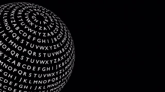 Abstract sphere forms from letters against a black background