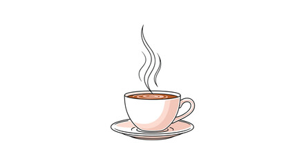 Obraz premium Single cup of hot coffee with steam rising from the surface, presented on a matching saucer in soft peach and white.