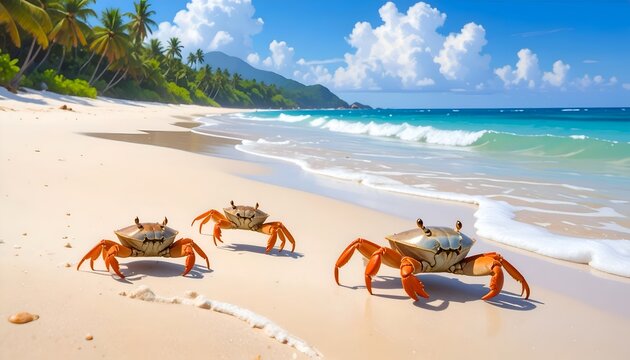 Kepiting di pasir pantai dekat laut