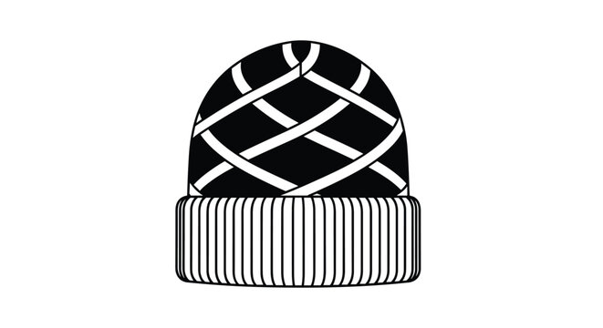 Black knitted beanie with a white crisscross diamond pattern and a thick ribbed cuff on a solid white background.