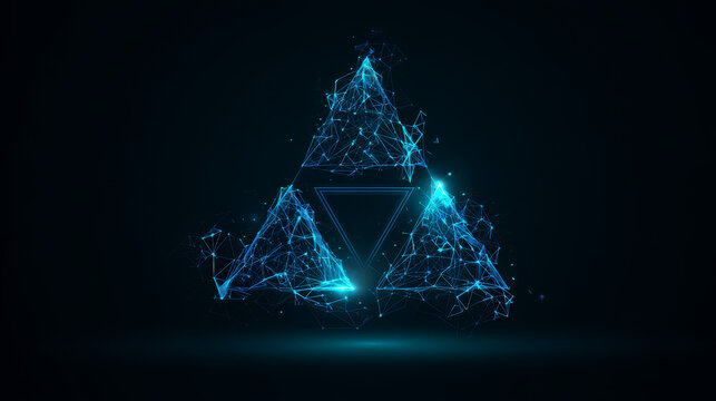 Artificial intelligence with network lines Triple Triangle shapes technology Analysis logo vector design concept. AI technology logotype symbol for advance technology, ui, identity, new tech, robotics