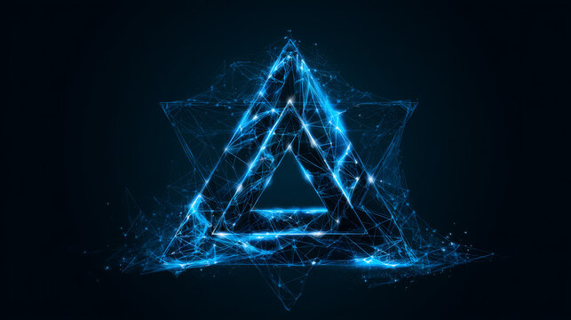 Artificial intelligence with network lines Triple Triangle shapes technology Analysis logo vector design concept. AI technology logotype symbol for advance technology, ui, identity, new tech, robotics