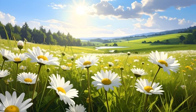 padang rumput dengan bunga aster