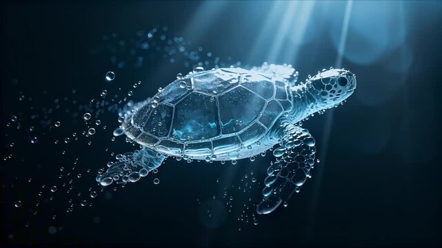 turtle shape forming from floating water particles slowly assembling mid air perfect for world turtle day