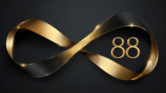 88th Anniversary luxury gold celebration with curved ribbon shape Overlapping number logo typography vector design concept. Eighty-eight years anniversary gold template for celebration event, card.
