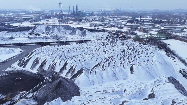 Zug Island industrial site storing coal for steel mills, River Rogue, Michigan, USA