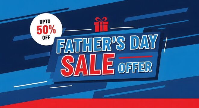 Father's day sale offer 50 persen off a vibrant promotional graphic