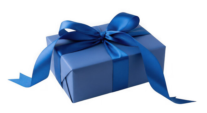 Happy father's day blue gift box with ribbon isolated on transparent background