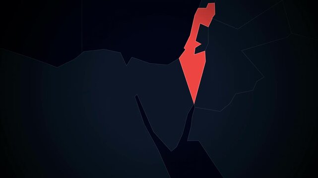Abstract map highlighting the region of Israel in dark colors  