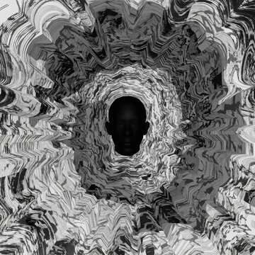 Visualization of space between thoughts, human awareness as negative space, anti-pattern emerging from pattern, inspired by cognitive neuroscience and Zen koans