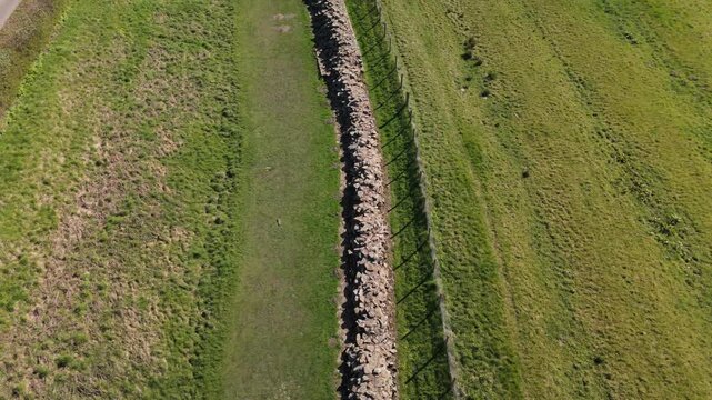 Heddon-on-the-Wall Northumberland UK: 2nd April 2026: Aerial drone view captures a section of the Roman Wall (Hadrian's) at Heddon Village in public park