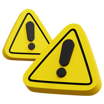 3D Double Yellow Triangle Exclamation Mark Caution Warning Sign Icon