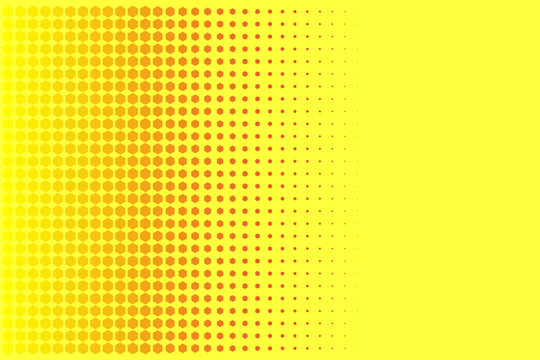 Yellow and orange hexagonal halftone pattern background for retro pop art and comic book design