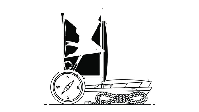 Vintage Sailboat Compass Logo: A classic logo design featuring a sailboat gracefully fused with a compass, evoking adventure and maritime heritage.