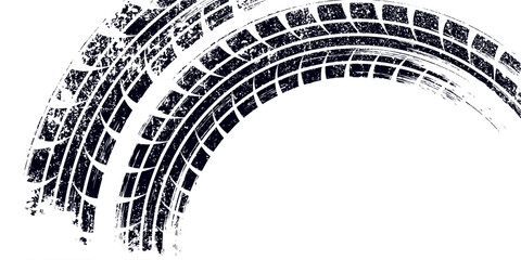 Tire track. Car, bike, motorcycle tyre mark with grunge effect isolated on white background. Wheel footprint on the road. Top view of rubber protector mark © ribut