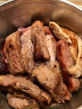 Grilled Assorted Meat Italian Barbecue in Steel Bowl