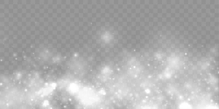 White dust particles float with soft glowing light. Smooth shimmer creates elegant airy motion. Perfect design element for luxury backgrounds and banners. Vector