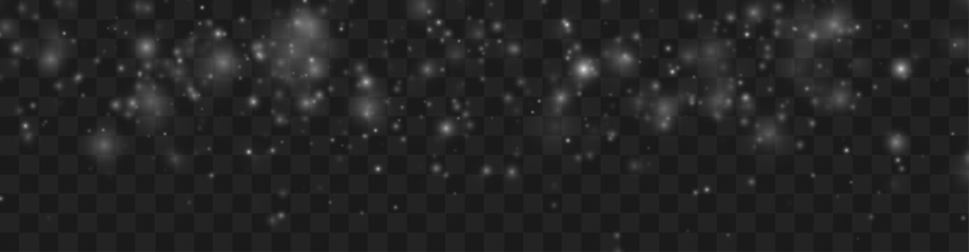 Floating white dust shines with soft luminous light. Elegant motion creates rich abstract texture. Perfect design element for backgrounds and banners. Vector