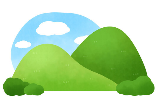 ふたつの山と青空と雲の風景イラスト