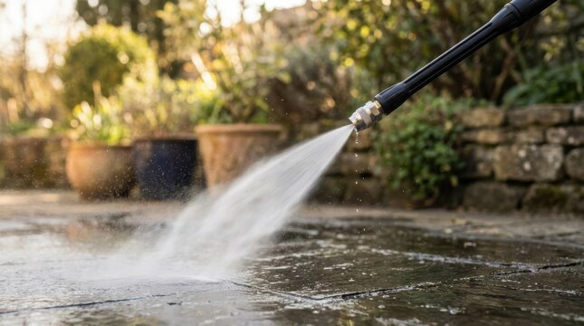Water flowing over a small dam with a hose spraying water into the stream