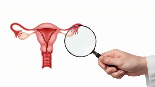 Anatomy of Female Reproductive System with a Magnifying Glass on a White Background for Medical Illustration