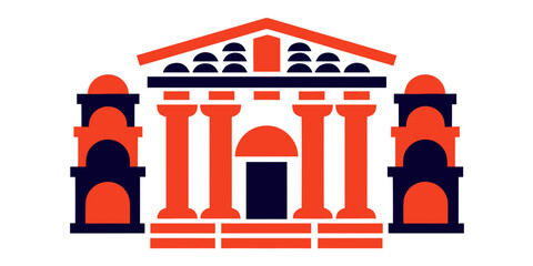 Naklejka premium Minimalist illustration of a neoclassical temple building with building architecture monument neoclassical structure illustration minimalist exterior government institution