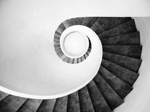 Spiral staircase perspective Modern building Architecture details Abstract Background Black and white