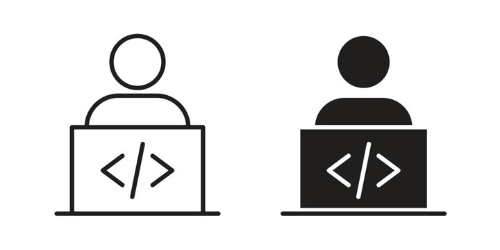 Programmer icon vector flat linear pack on white background