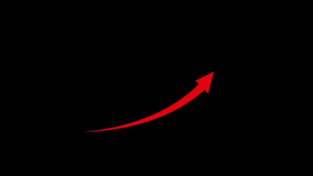 Abstract arrow growth chart of economy icon red color animated down to up arrow animation on  black background 4K video,