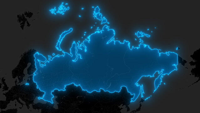 Stylized Blue Glow Map on Dark Background High Resolution Digital Graphic - Russia