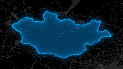 Obraz premium Stylized Blue Glow Map on Dark Background High Resolution Digital Graphic - Mongolia