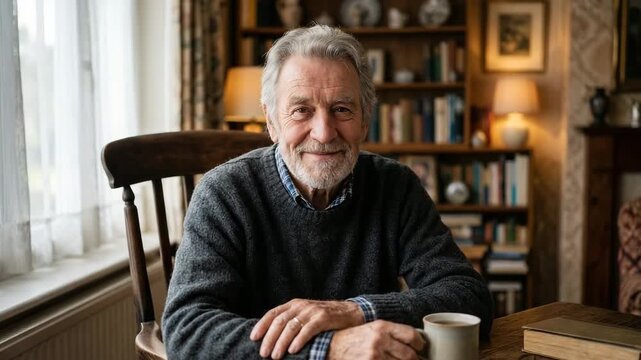 Senior Man Portrait at Home Warm Light Lifestyle and Aging Concept 4K Video Footage