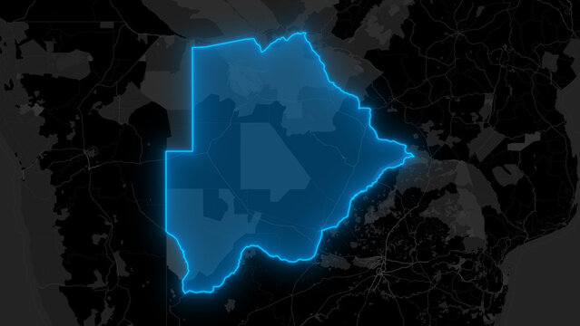 Stylized Blue Glow Map on Dark Background High Resolution Digital Graphic - Botswana