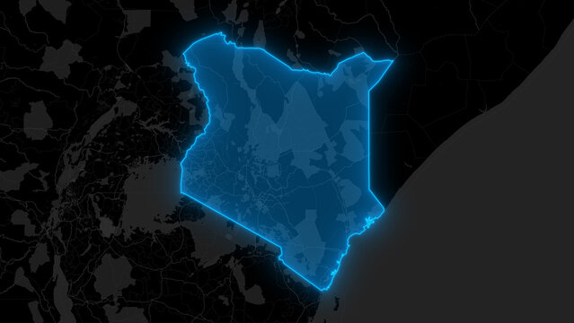Stylized Blue Glow Map on Dark Background High Resolution Digital Graphic - Kenya